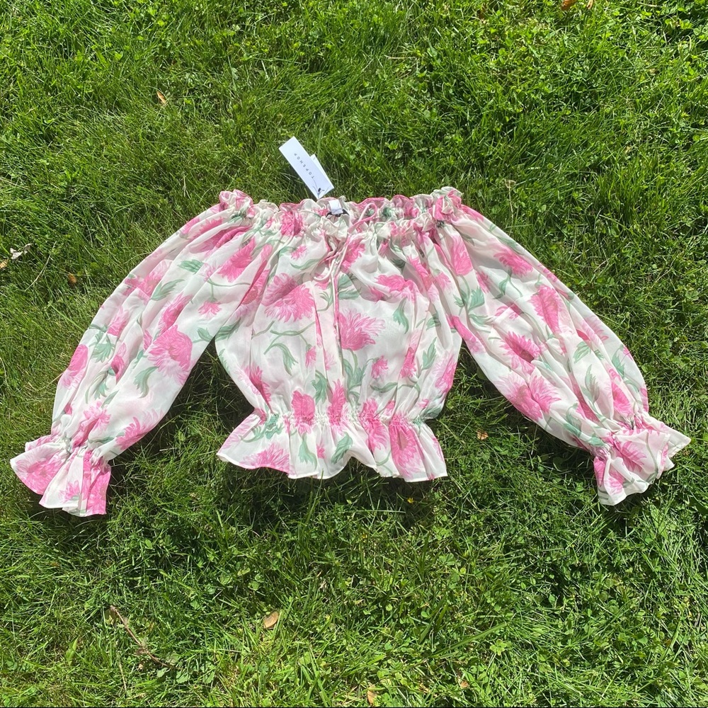 NWT Topshop Smock Floral Chiffon Blouse Size 2